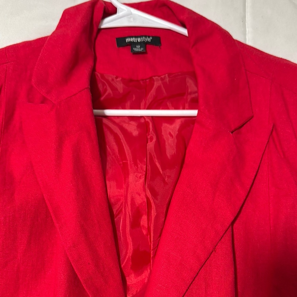 Metrostyle Red Blazer Structured Suit Jacket